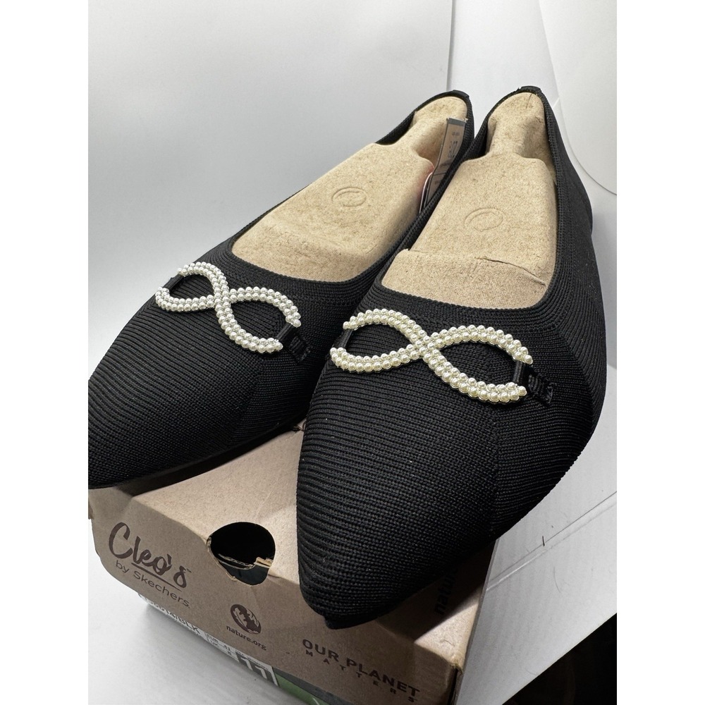 Skechers Cleo Point Precious Pearl  Flat Women's Foam 11W Black Pearl Bow